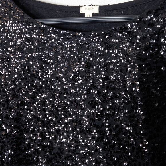 J.Crew Women's Sequin Top Quiet Party Luxe Black XS Refined Sparkle Minimal Glam - Picture 3 of 9